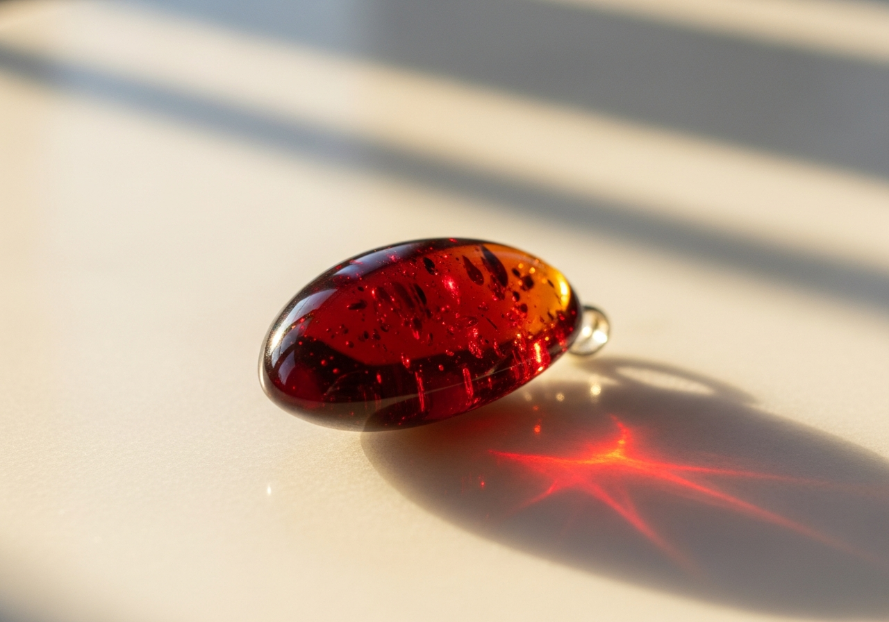 Pendentif ambre forme goutte avec chaîne argent sur fond naturel lumineux