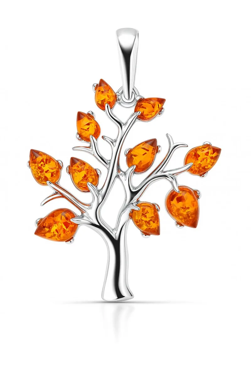 Pendentif Argent Arbre de Vie et Ambre