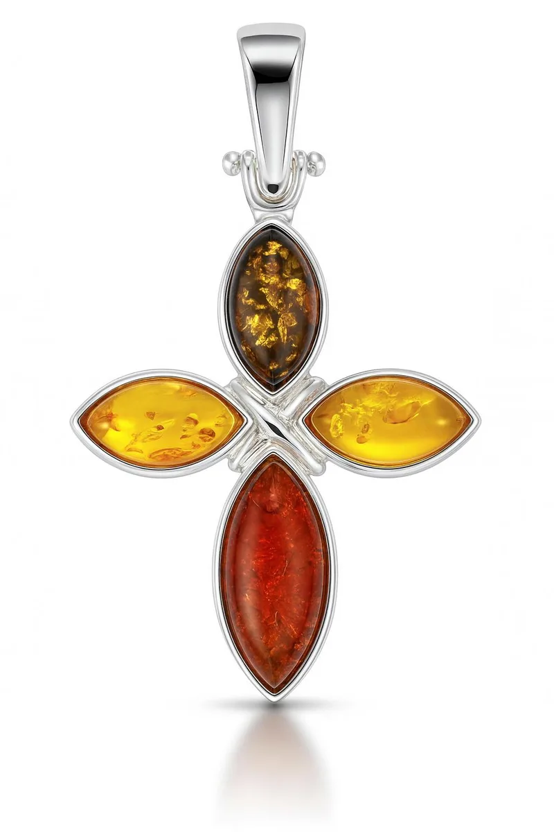 Pendentif Croix Argent  Ambre