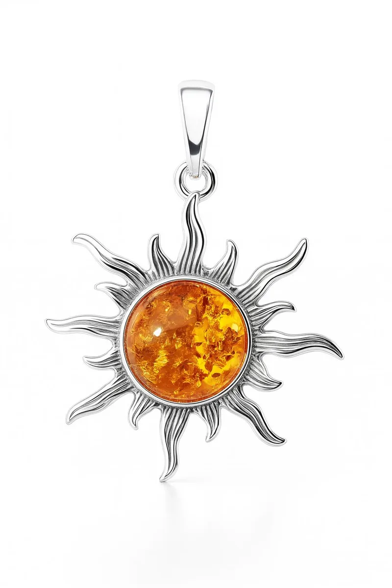 Pendentif Soleil Argent  Ambre